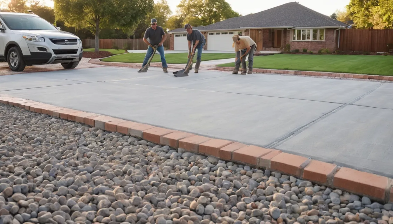 New concrete driveway being finished beside a home in Edwardsville